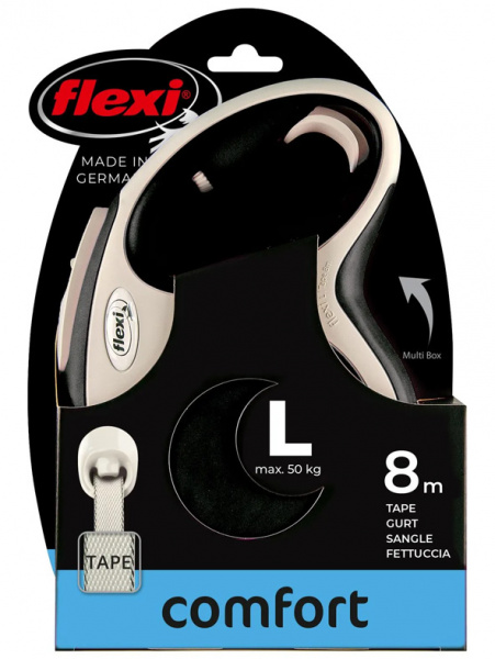 flexi рулетка NEW LINE Comfort L (до 50 кг) лента 8 м серый/черный