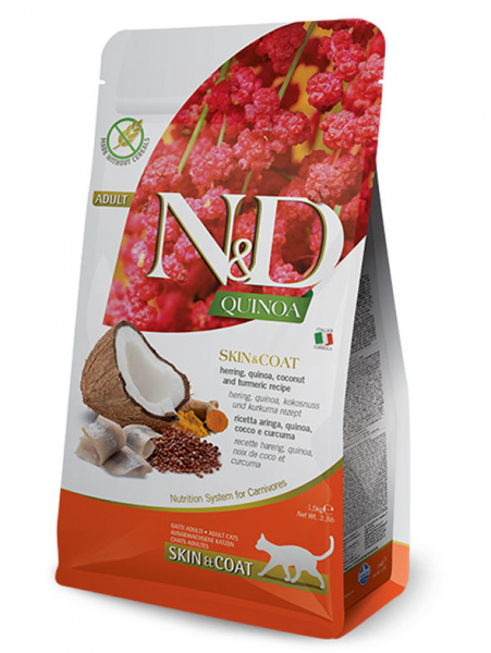 Farmina N&D Quinoa Cat Grain Free Skin&Coat Здоровье кожи и шерсти, Сельдь, кокос и киноа