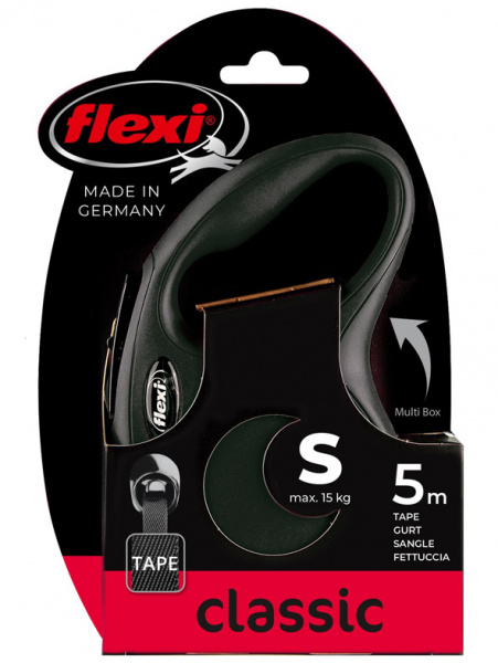 flexi рулетка New Classic S (до 15 кг) 5 м лента черная